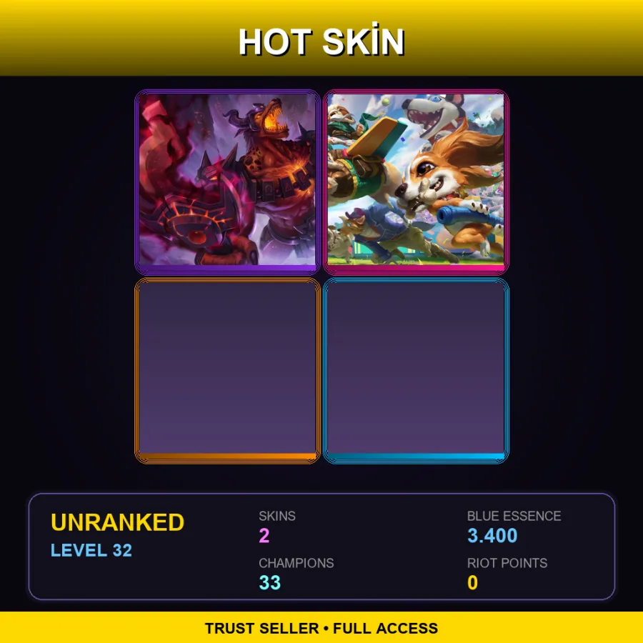 EUNE | Lv32 | Unranked | 2 Skin | 33 Champ — LoL account