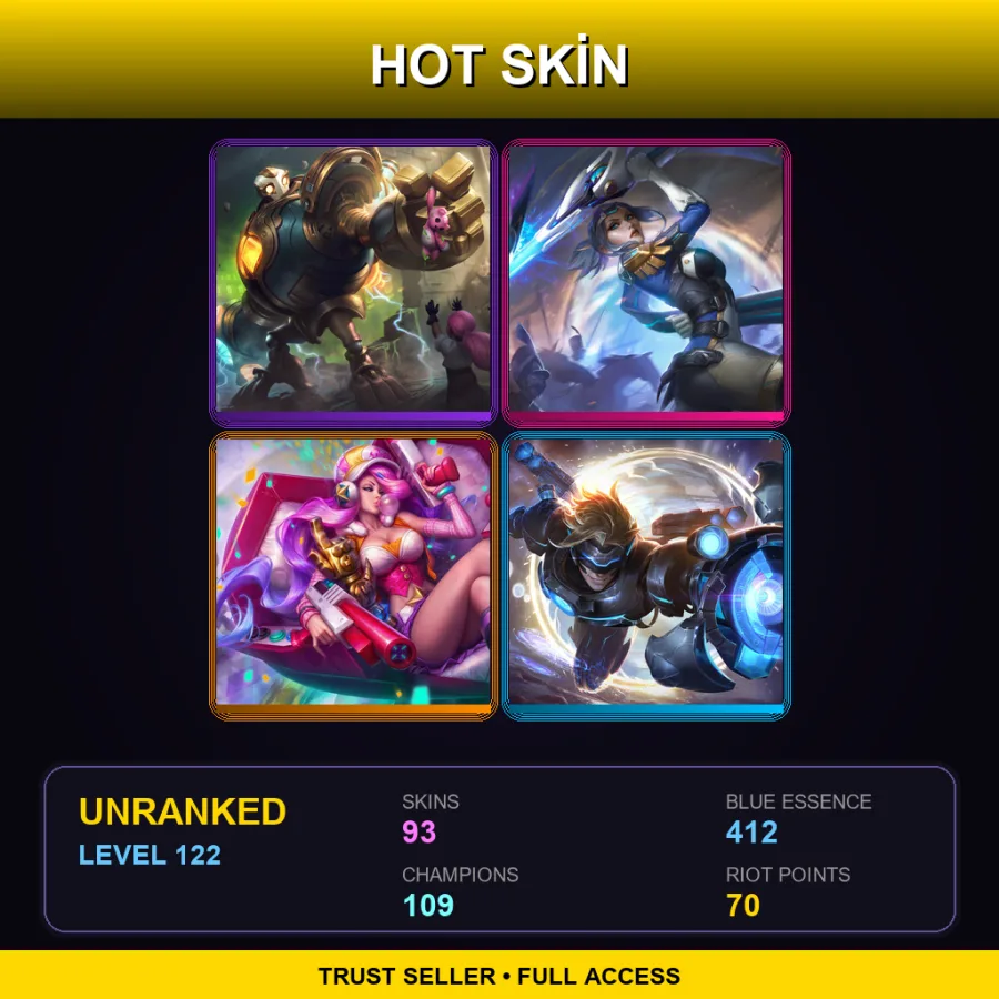 EUW | Lv122 | Unranked | 93 Skin | 109 Champ — LoL account