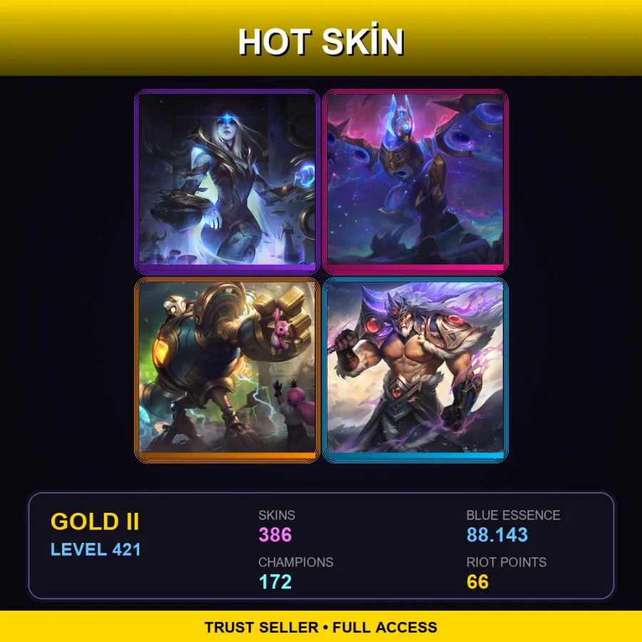 VN | Lv421 | Gold II | 386 Skin | 172 Champ — LoL account