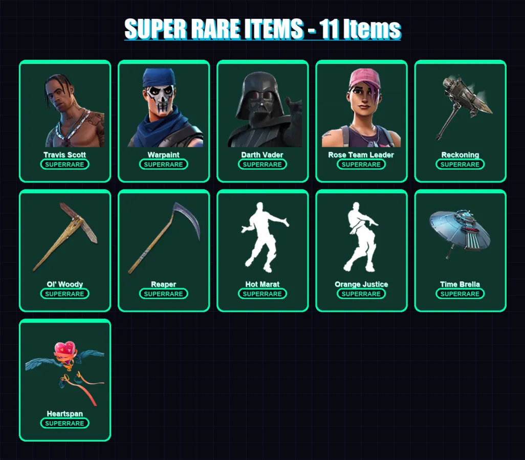 [PC/PSN] | Travis Scott | Warpaint | Darth Vader | Rose Team Leader | Malik | 195 skin | 173 pickaxe | 159 emote | 179 glider | Lv2305