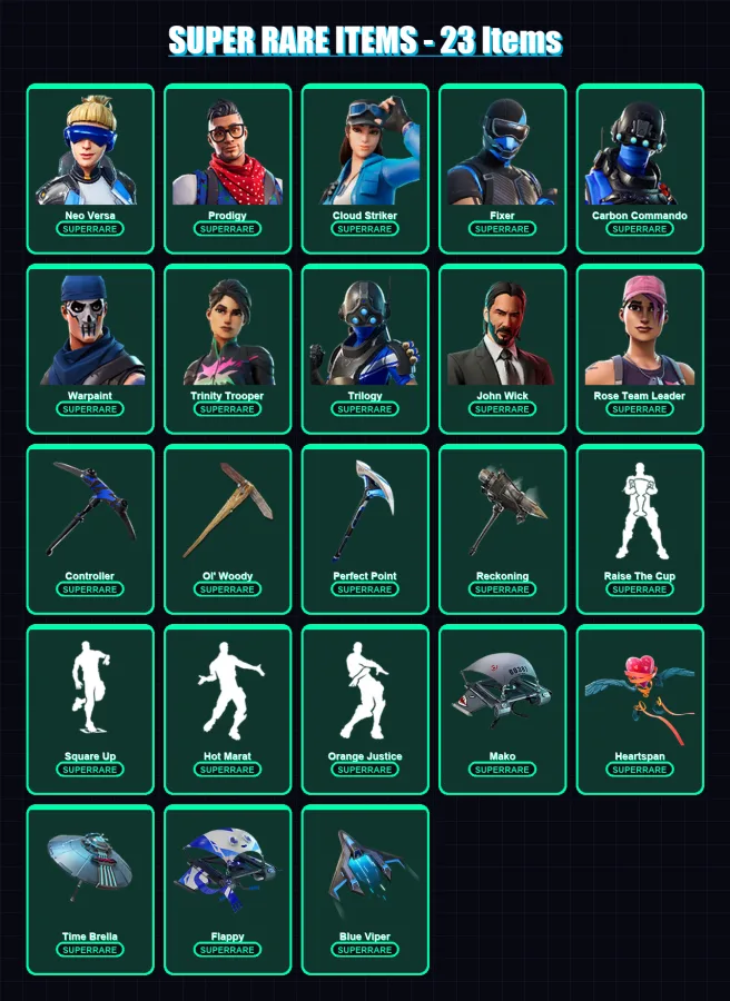 [PS4/PS5/XBOX/PC] | Neo Versa | Prodigy | Cloud Striker | Fixer | Carbon Commando | 250 skin | 267 pickaxe | 242 emote | 213 glider | Lv3850 — Fortnite account