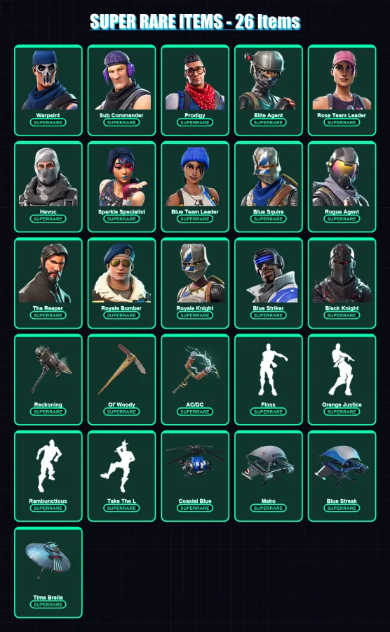 [PS4/PS5/PC] | Warpaint | Sub Commander | Prodigy | Elite Agent | Rose Team Leader | 74 skin | 82 pickaxe | 62 emote | 73 glider | Lv1012