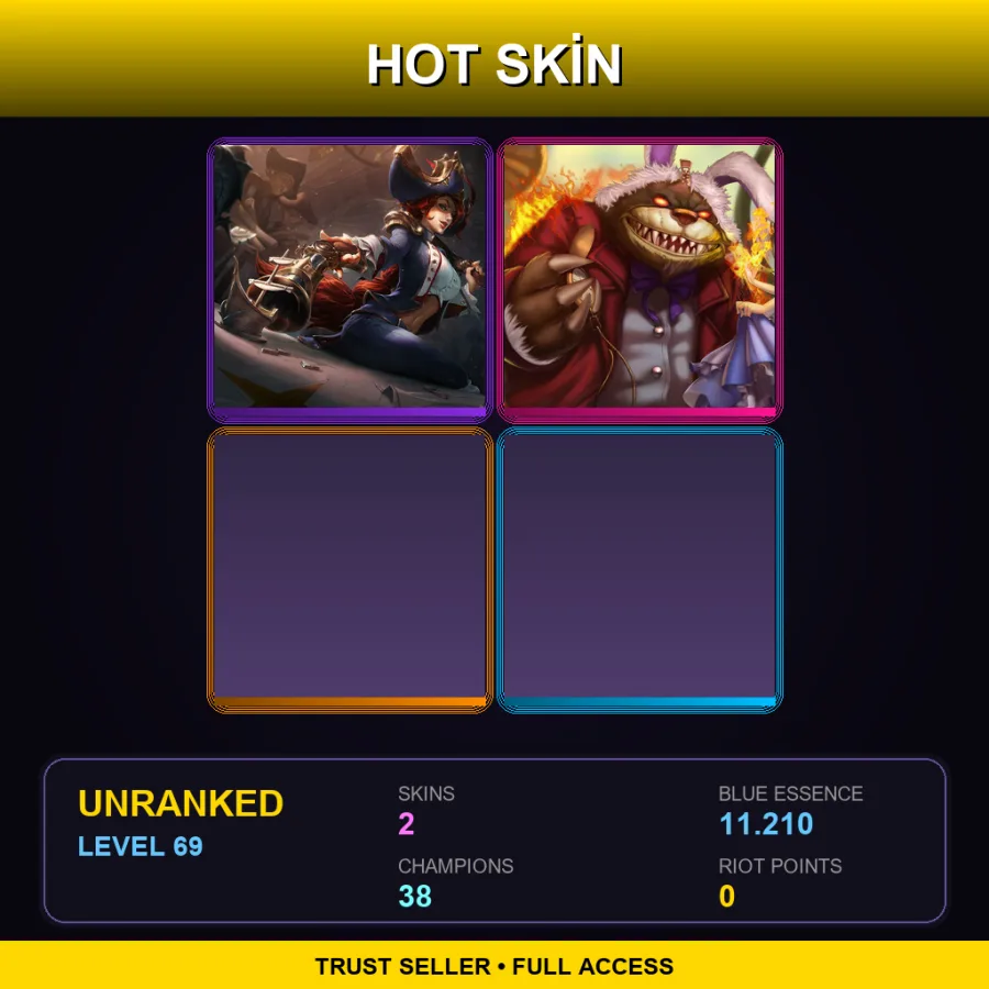 TR | Lv69 | Unranked | 2 Skin | 38 Champ — LoL account