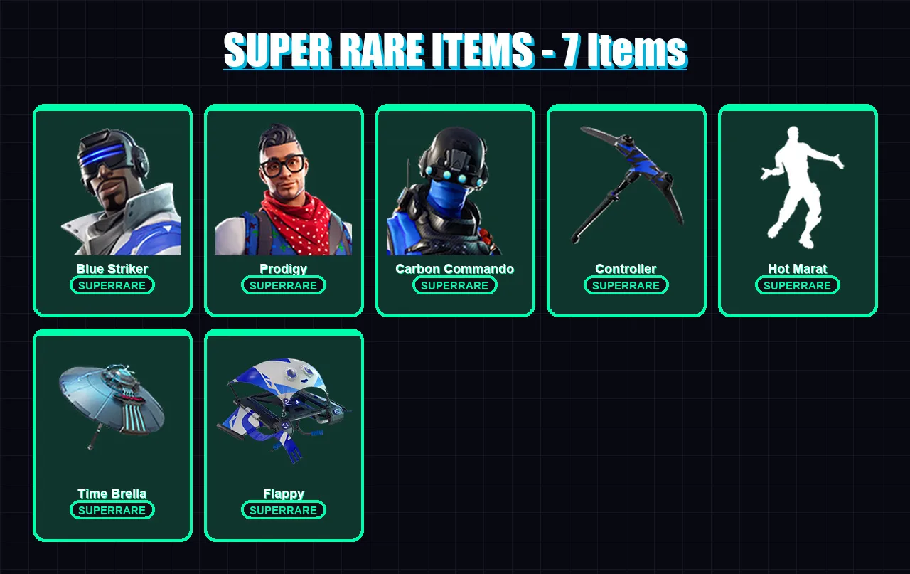 [PS4/PS5/XBOX/PC] | Blue Striker | Prodigy | Carbon Commando | Ragnarok | Fade | 31 skin | 46 pickaxe | 41 emote | 46 glider | Lv578