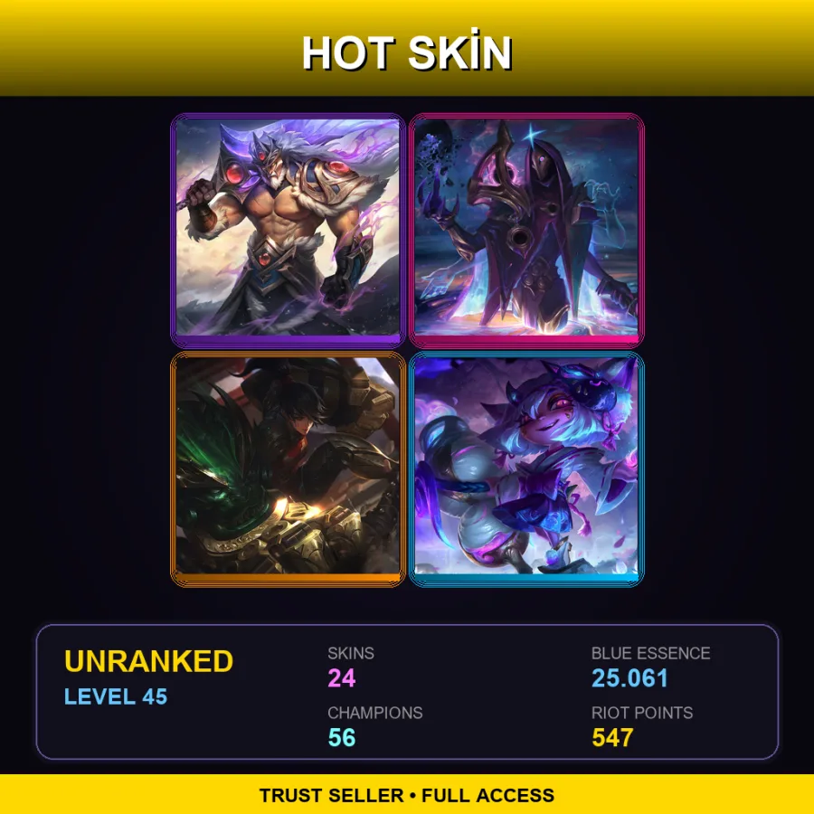 NA | Lv45 | Unranked | 24 Skin | 56 Champ — LoL account