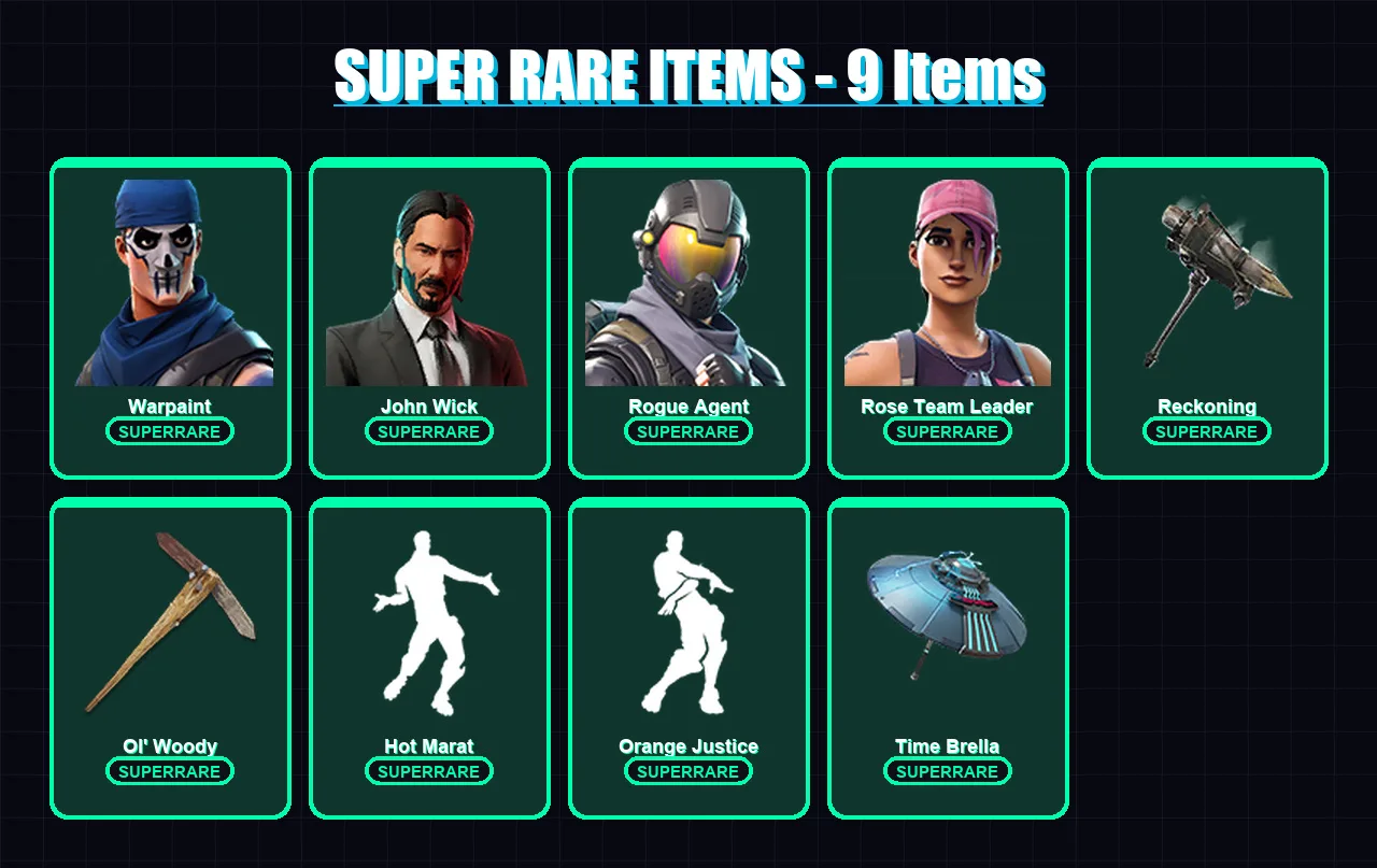 [PC/PSN] | Warpaint | John Wick | Rogue Agent | Rose Team Leader | Zenith | 85 skin | 90 pickaxe | 102 emote | 92 glider | Lv1083 — Fortnite account