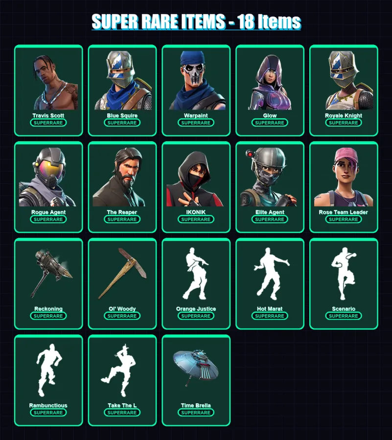 [PS4/PS5/XBOX/PC] | Travis Scott | Blue Squire | Warpaint | Glow | Royale Knight | 148 skin | 163 pickaxe | 166 emote | 162 glider | Lv2345