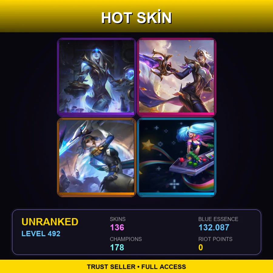 VN | Lv492 | Unranked | 136 Skin | 178 Champ — Arcane Enemy Jinx