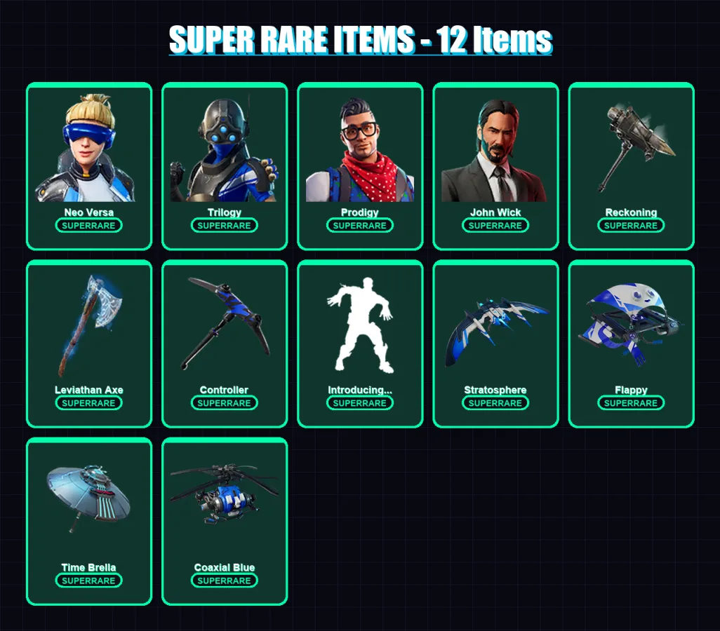 [PC/XBOX] | Neo Versa | Trilogy | Prodigy | John Wick | Mandalorian | 89 skin | 91 pickaxe | 100 emote | 91 glider | Lv1204