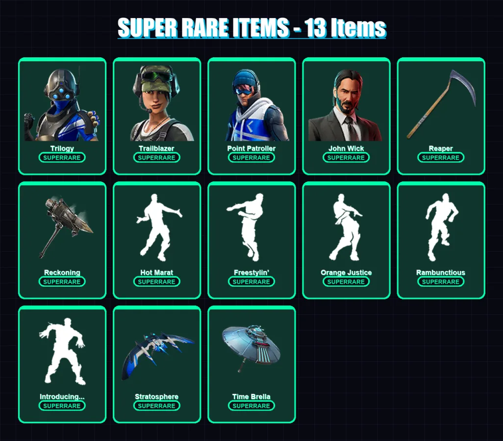 [PS4/PS5/XBOX/PC] | Trilogy | Trailblazer | Point Patroller | John Wick | Valor | 135 skin | 155 pickaxe | 124 emote | 107 glider | Lv2613 — Fortnite account