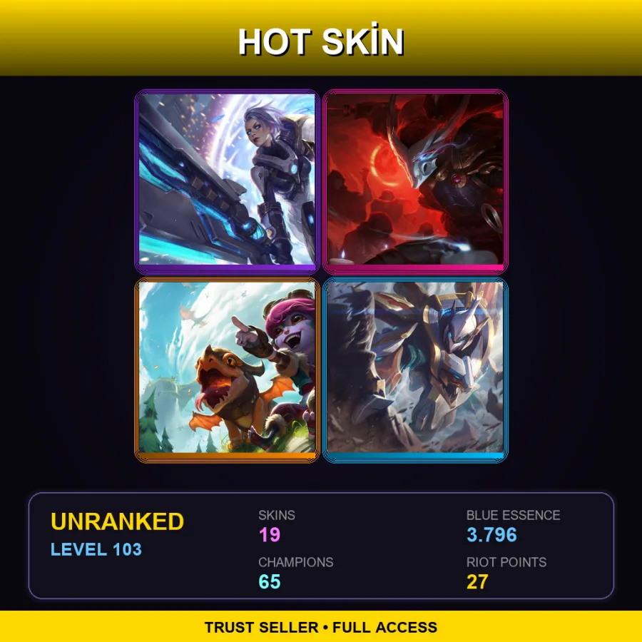 EUW | Lv103 | Unranked | 19 Skin | 65 Champ — LoL account