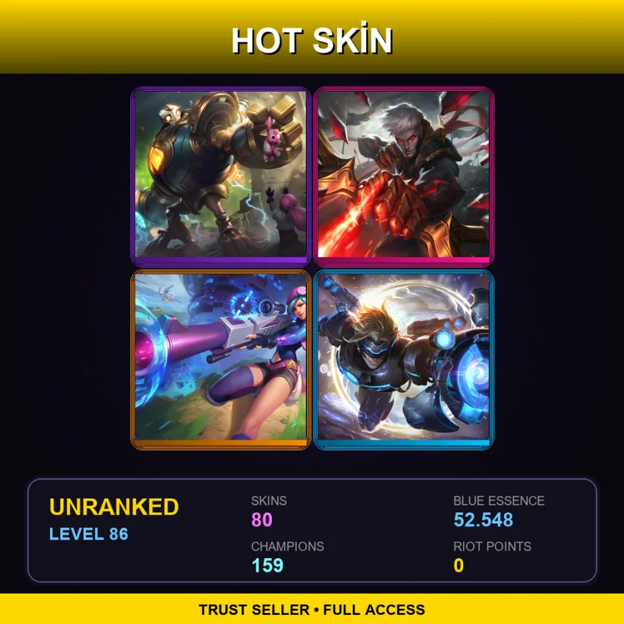 VN | Lv86 | Unranked | 80 Skin | 159 Champ — LoL account