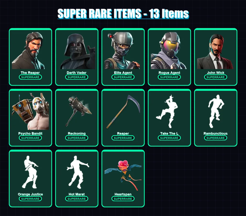 [PC/PSN] | The Reaper | Darth Vader | Elite Agent | Rogue Agent | John Wick | 303 skin | 258 pickaxe | 238 emote | 185 glider | Lv2453