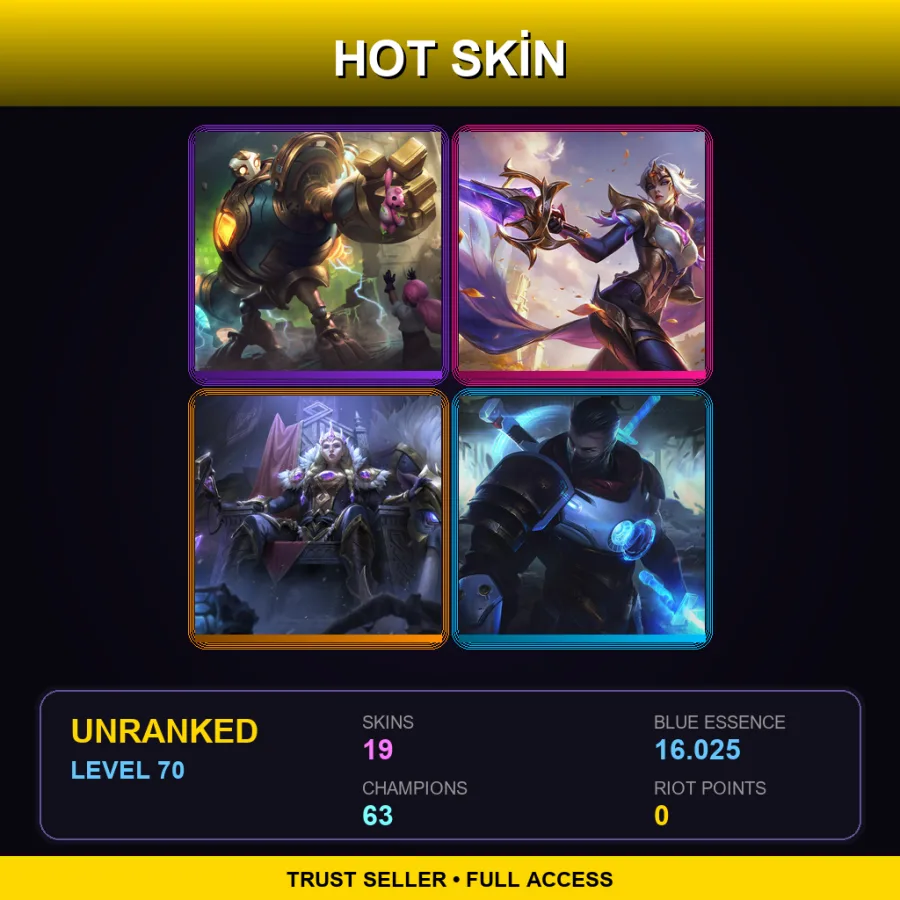 LAN | Lv70 | Unranked | 19 Skin | 63 Champ