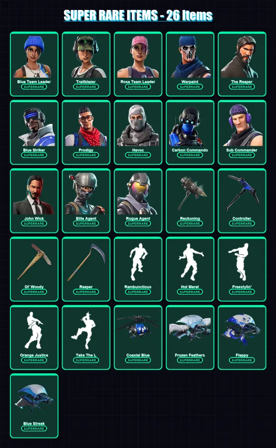 [PS4/PS5/XBOX/PC] | Blue Team Leader | Trailblazer | Rose Team Leader | Warpaint | The Reaper | 111 skin | 53 pickaxe | 73 emote | 56 glider | Lv486
