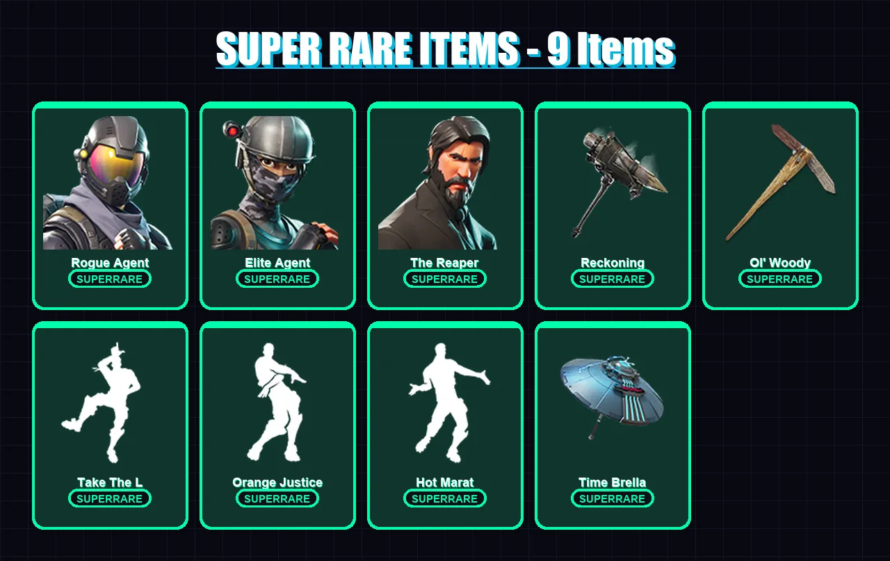 [PC/PSN] | Rogue Agent | Elite Agent | The Reaper | Dark Voyager | Calamity | 46 skin | 34 pickaxe | 48 emote | 42 glider | Lv583