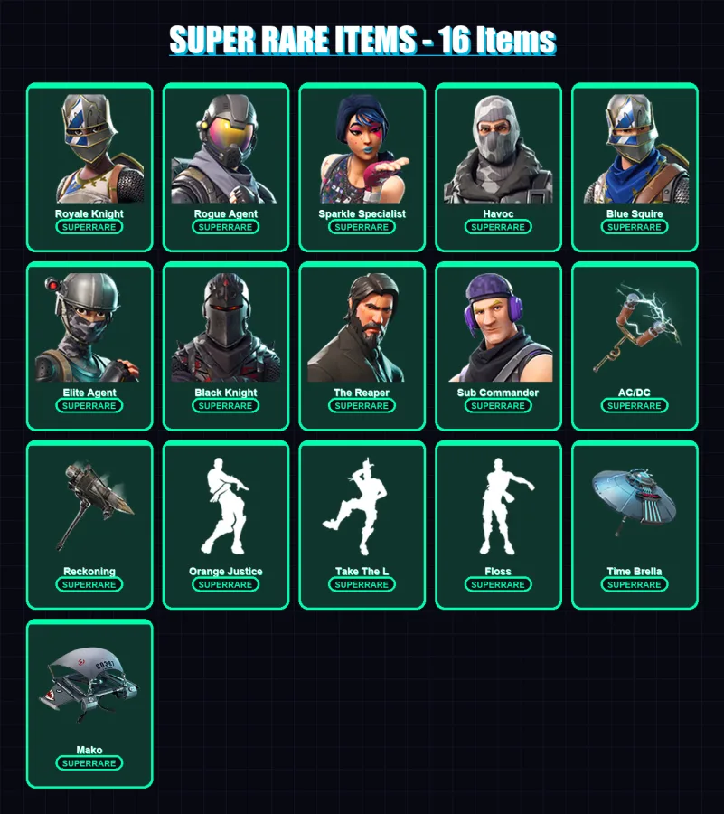 [PS4/PS5/XBOX/PC] | Royale Knight | Rogue Agent | Sparkle Specialist | Havoc | Blue Squire | 45 skin | 46 pickaxe | 66 emote | 61 glider | Lv998