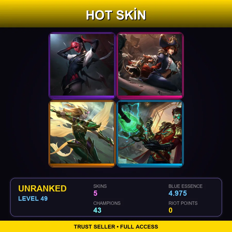 EUW | Lv49 | Unranked | 5 Skin | 43 Champ — LoL account