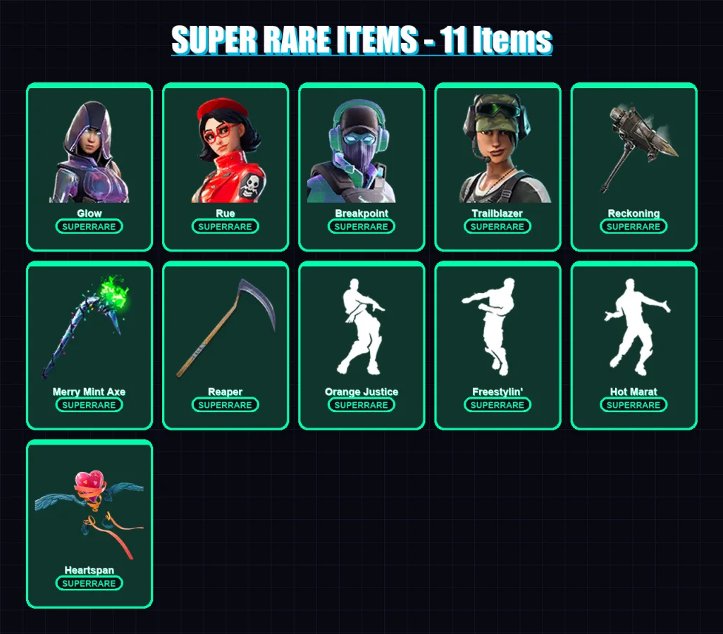 [PC/XBOX/PSN] | Glow | Rue | Breakpoint | Trailblazer | DJ Bop | 170 skin | 102 pickaxe | 114 emote | 84 glider | Lv1182