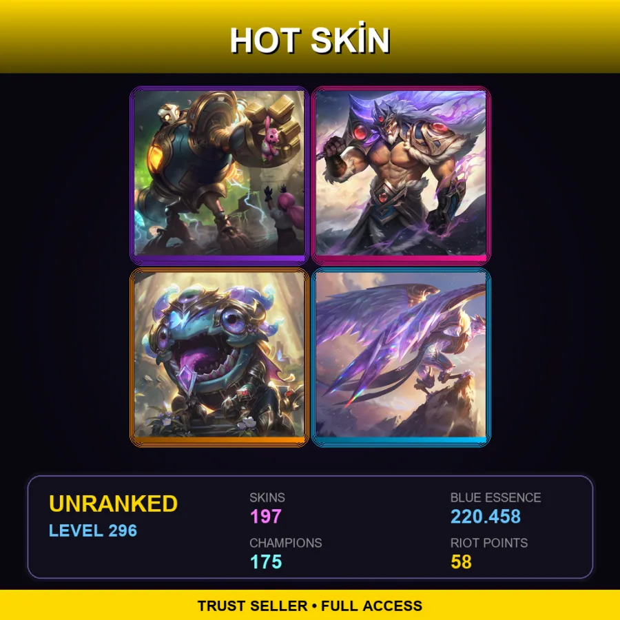 EUW | Victorious Blitzcrank | Victorious Tryndamere | Victorious Kog'Maw | Victorious Anivia | 197 Skin | 175 Champ | Lv296