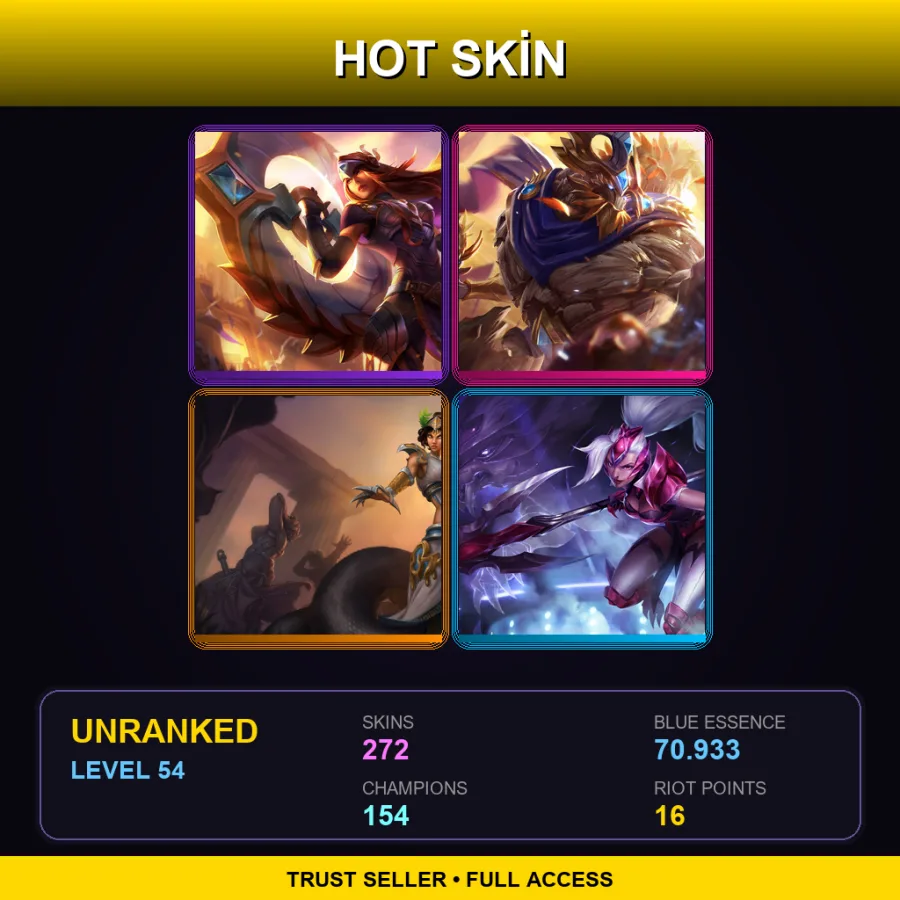 EUW | Victorious Sivir | Victorious Maokai | Mythic Cassiopeia | Challenger Nidalee | 272 Skin | 154 Champ | Lv54