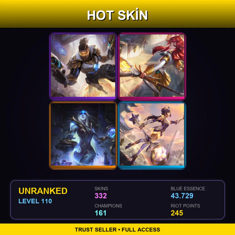 VN | Lv110 | Unranked | 332 Skin | 161 Champ — LoL account