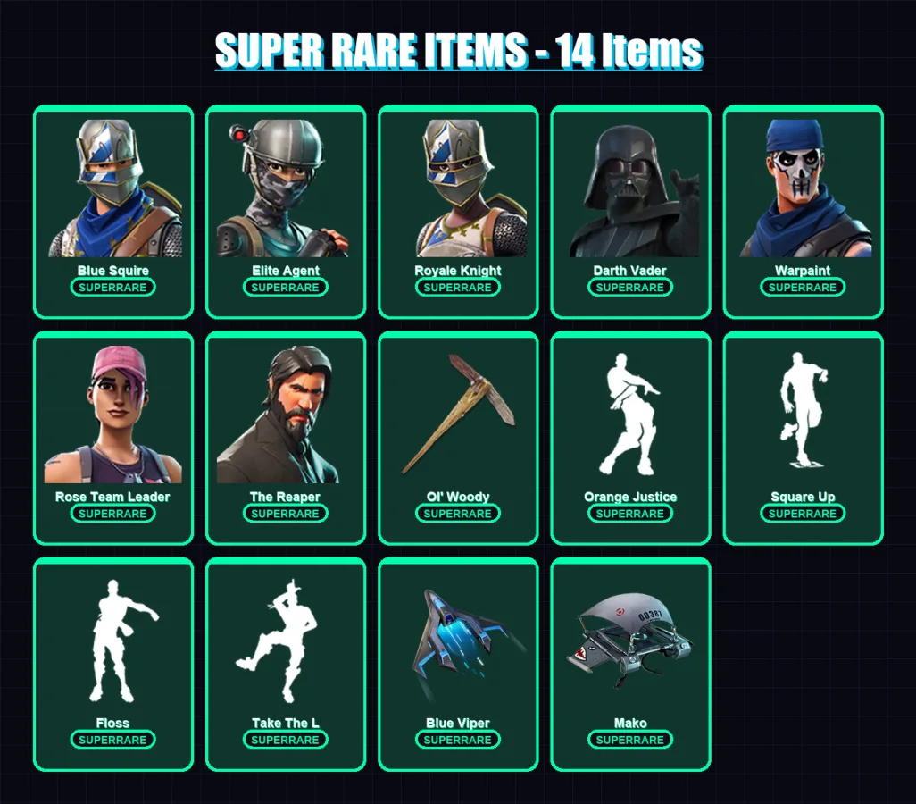 [PS4/PS5/XBOX/PC] | Blue Squire | Elite Agent | Royale Knight | Darth Vader | Warpaint | 41 skin | 47 pickaxe | 35 emote | 58 glider | Lv774
