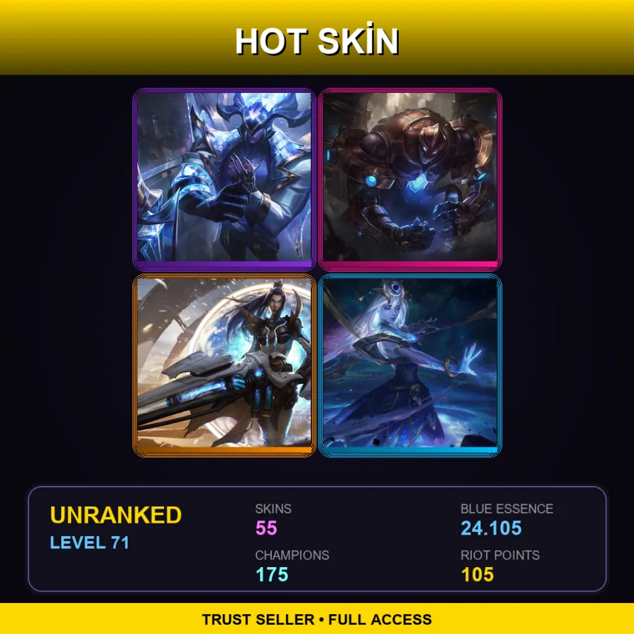 SG | Lv71 | Unranked | 55 Skin | 175 Champ — LoL account