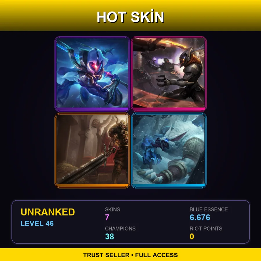 LAN | Cosmic Blade Master Yi | PROJECT: Yi | Viking Tryndamere | Tundra Hunter Warwick | 7 Skin | 38 Champ | Lv46