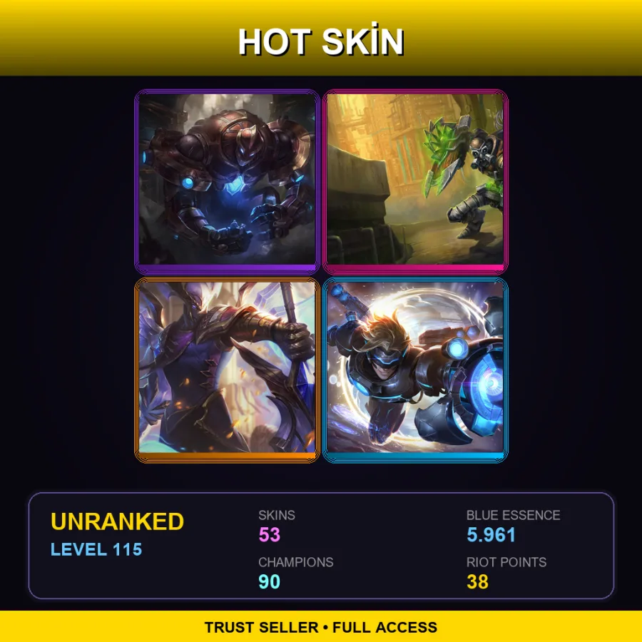 SG | Lv115 | Unranked | 53 Skin | 90 Champ — LoL account