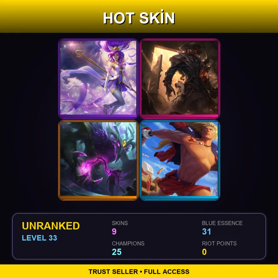 TR | Lv33 | Unranked | 9 Skin | 25 Champ — LoL account