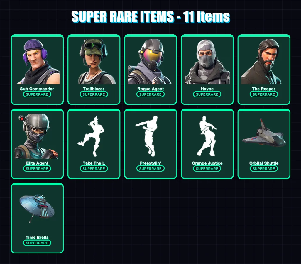 [PS4/PS5/XBOX/PC] | Sub Commander | Trailblazer | Rogue Agent | Havoc | The Reaper | 55 skin | 46 pickaxe | 57 emote | 63 glider | Lv814