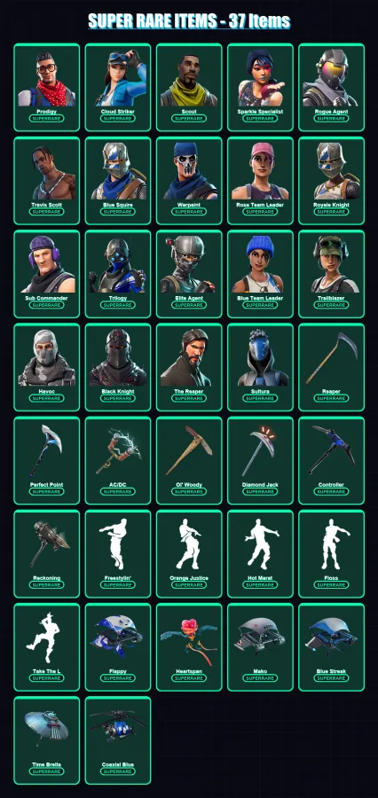 [PS4/PS5/XBOX/PC] | Prodigy | Cloud Striker | Scout | Sparkle Specialist | Rogue Agent | 148 skin | 130 pickaxe | 99 emote | 117 glider | Lv1578
