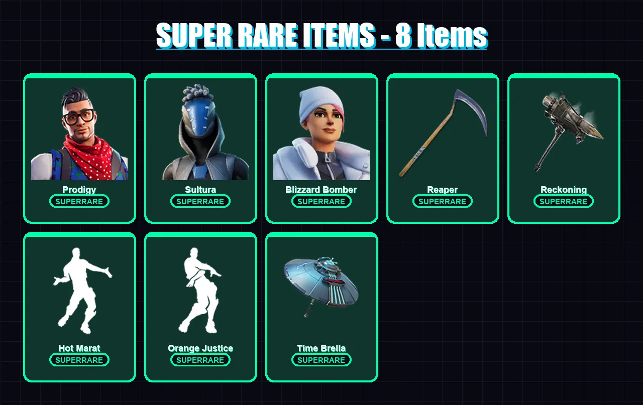 [PS4/PS5/XBOX/PC] | Prodigy | Sultura | Blizzard Bomber | Dire | Hybrid | 58 skin | 104 pickaxe | 76 emote | 92 glider | Lv1716