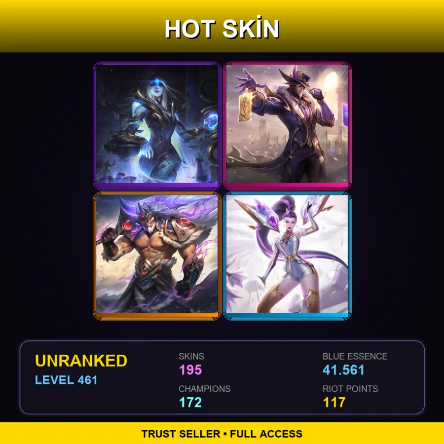 TW | Lv461 | Unranked | 195 Skin | 172 Champ — Unranked / Smurf League of Legends