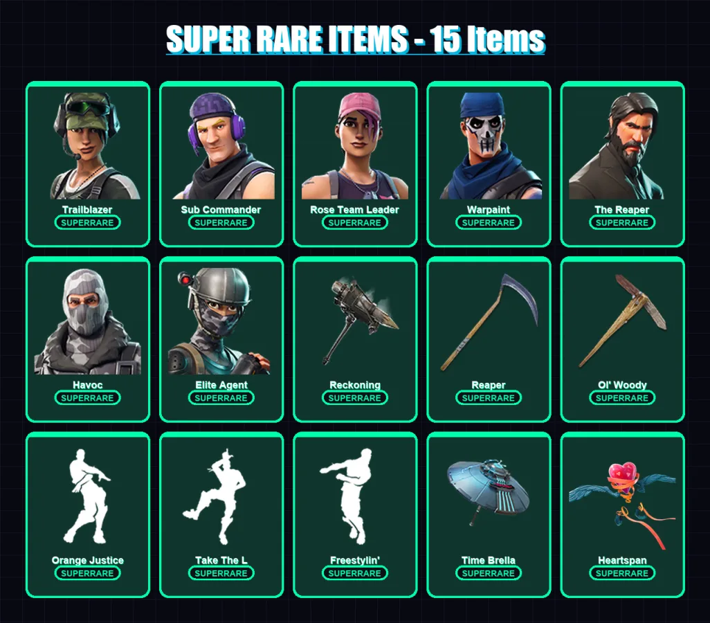 [PC/PSN] | Trailblazer | Sub Commander | Rose Team Leader | Warpaint | The Reaper | 96 skin | 82 pickaxe | 73 emote | 73 glider | Lv820