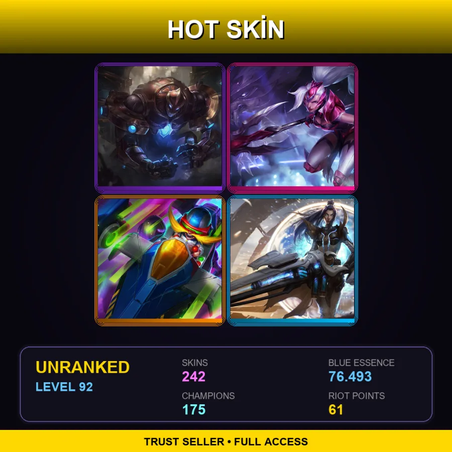 TW | Lv92 | Unranked | 242 Skin | 175 Champ