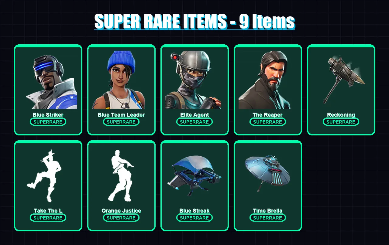 [PS4/PS5/XBOX/PC] | Blue Striker | Blue Team Leader | Elite Agent | The Reaper | Raven | 49 skin | 56 pickaxe | 64 emote | 57 glider | Lv882