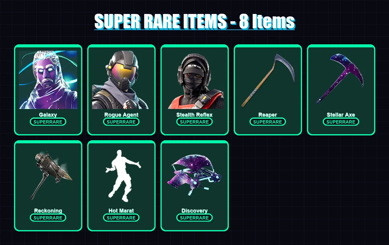 [PC/XBOX/PSN] | Galaxy | Rogue Agent | Stealth Reflex | Fate | The Ice Queen | 54 skin | 38 pickaxe | 33 emote | 27 glider | Lv237