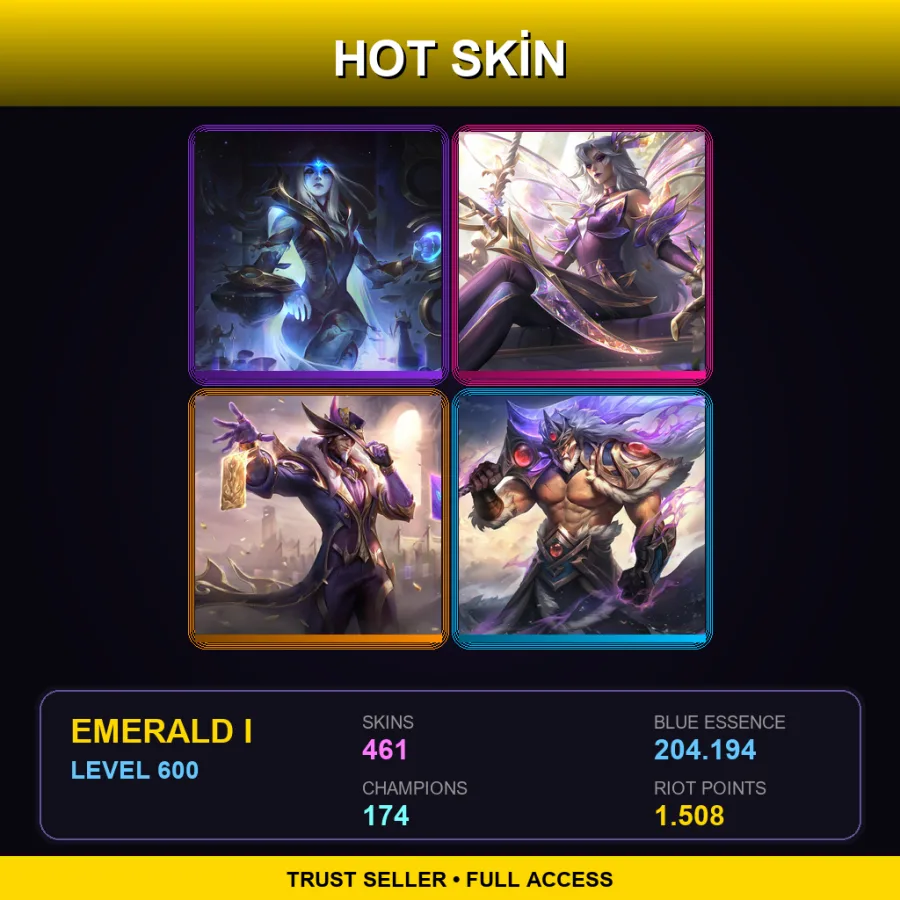 TW | Lv600 | Emerald I | 461 Skin | 174 Champ — LoL account