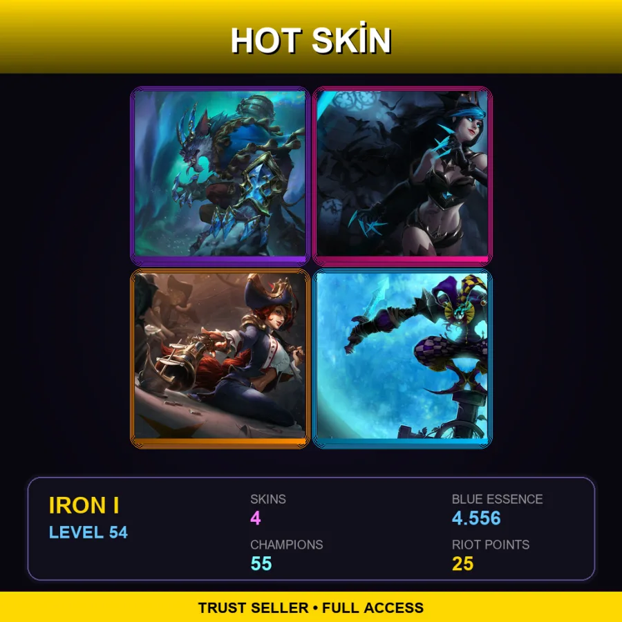 BR | Lv54 | Iron I | 4 Skin | 55 Champ — LoL account