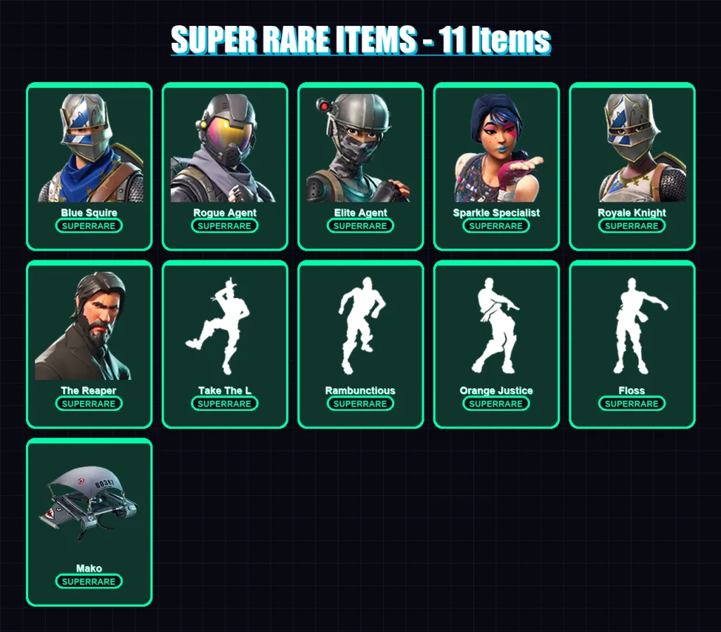 [PC] | Blue Squire | Rogue Agent | Elite Agent | Sparkle Specialist | Royale Knight | 33 skin | 31 pickaxe | 54 emote | 47 glider | Lv870
