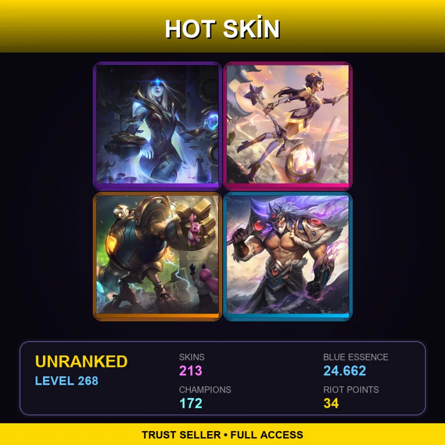 EUNE | Lv268 | Unranked | 213 Skin | 172 Champ — LoL account
