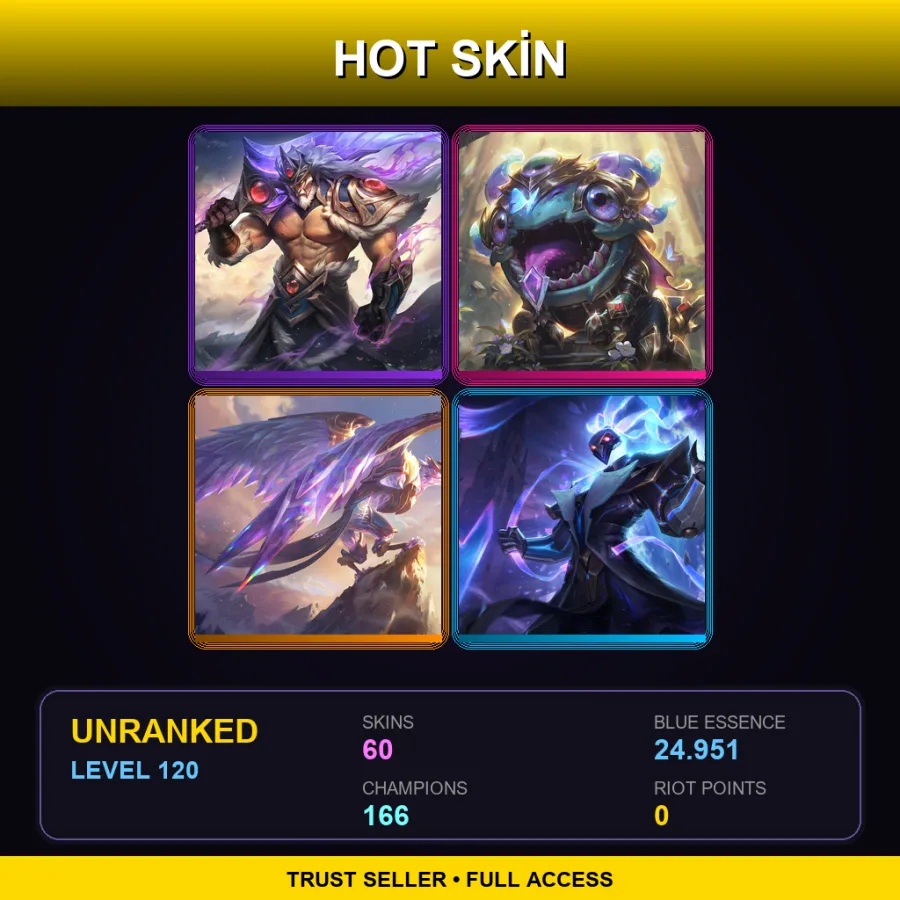 SG | Victorious Tryndamere | Victorious Kog'Maw | Victorious Anivia | Pulsefire Thresh | 60 Skin | 166 Champ | Lv120