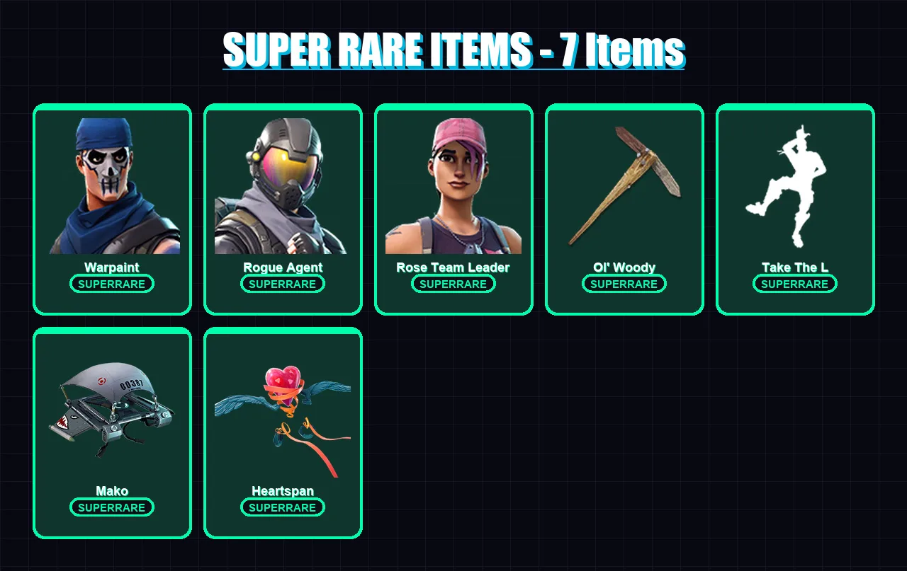 [PC/XBOX/PSN] | Warpaint | Rogue Agent | Rose Team Leader | Lynx | The Prisoner | 15 skin | 11 pickaxe | 19 emote | 18 glider | Lv209