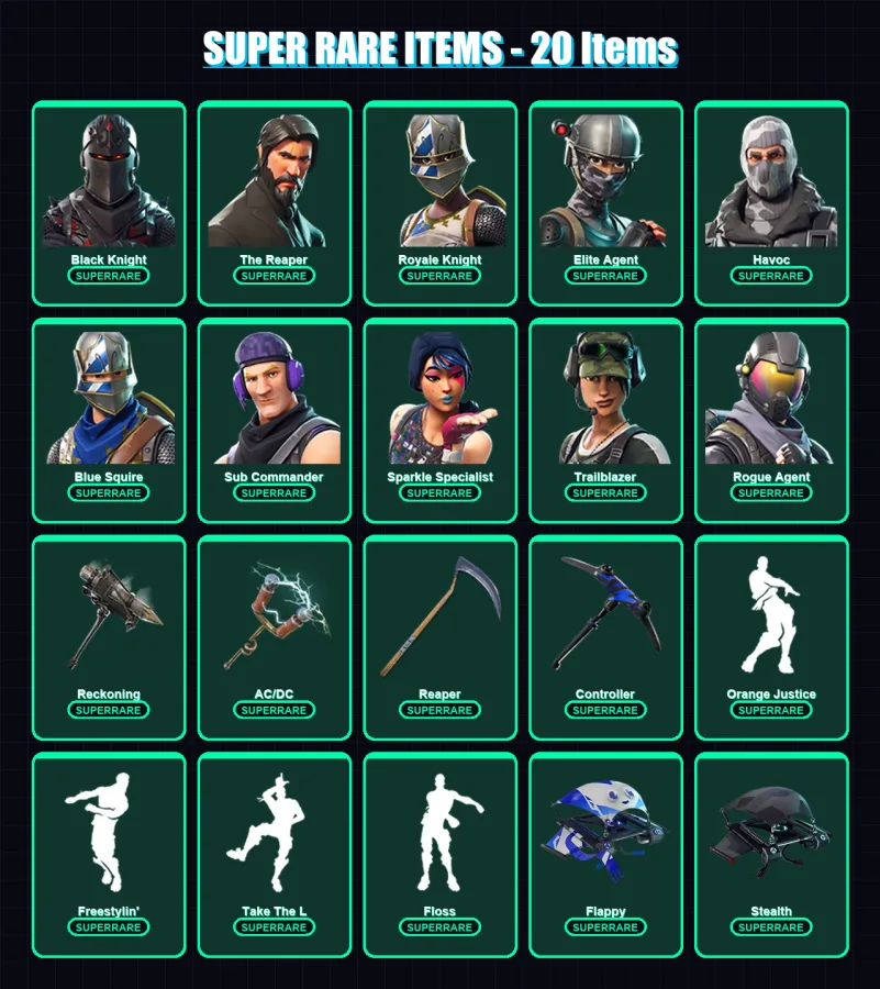 [PS4/PS5/XBOX/PC] | Black Knight | The Reaper | Royale Knight | Elite Agent | Havoc | 56 skin | 57 pickaxe | 65 emote | 58 glider | Lv880