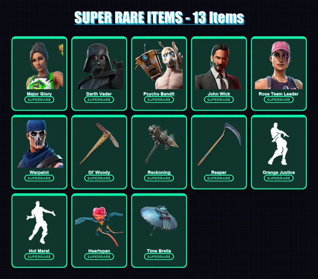 [PC/XBOX/PSN] | Major Glory | Darth Vader | Psycho Bandit | John Wick | Rose Team Leader | 223 skin | 210 pickaxe | 176 emote | 173 glider | Lv2508