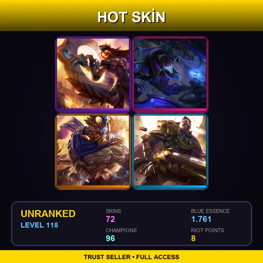 SG | Lv118 | Unranked | 72 Skin | 96 Champ — LoL account