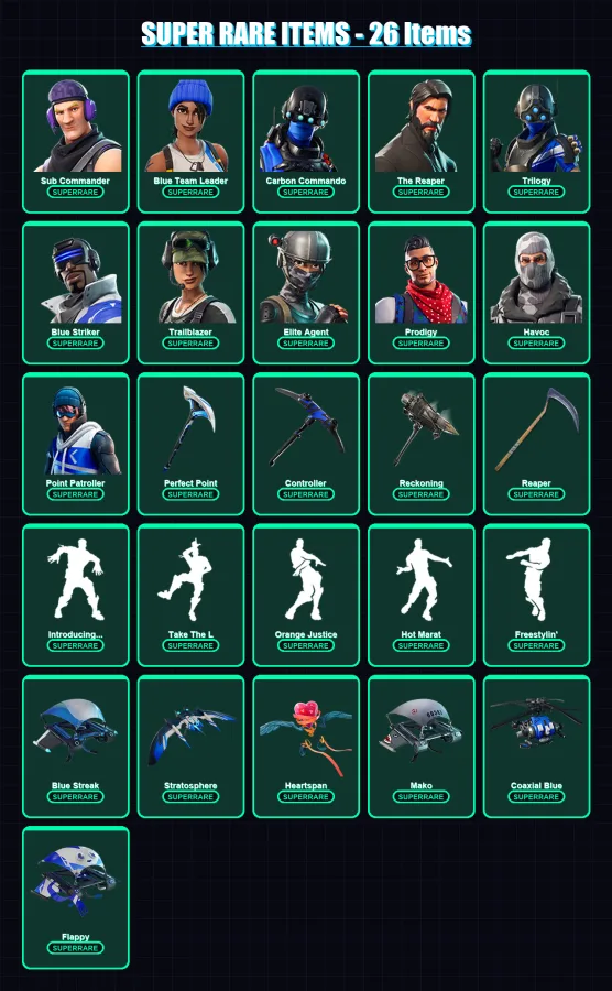 [PC/XBOX] | Sub Commander | Blue Team Leader | Carbon Commando | The Reaper | Trilogy | 158 skin | 131 pickaxe | 130 emote | 93 glider | Lv1322 — Fortnite account