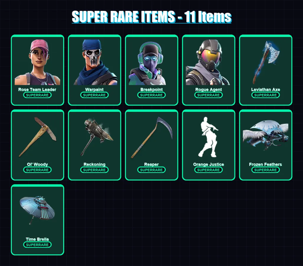 [PC/PSN] | Rose Team Leader | Warpaint | Breakpoint | Rogue Agent | The Ice King | 189 skin | 159 pickaxe | 137 emote | 139 glider | Lv2197